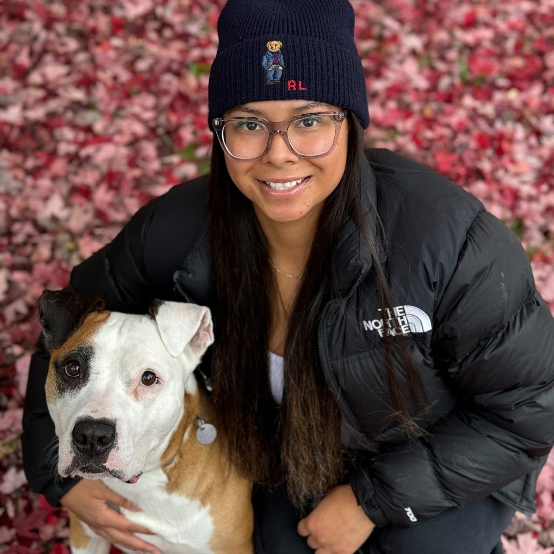 Erika holding a Pitbull